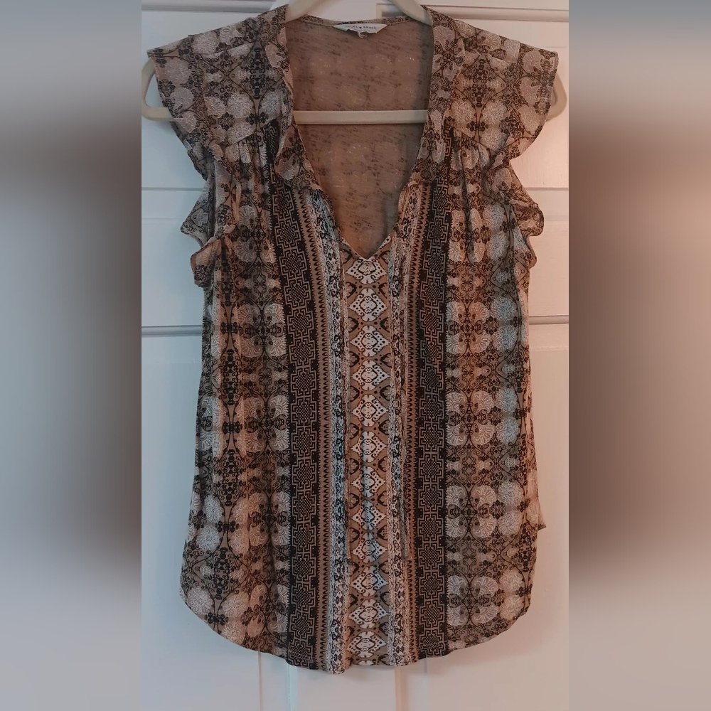 Lucky Brand Bohemian, Cottagecore, Ruffle Sleeved Top With Tie Front